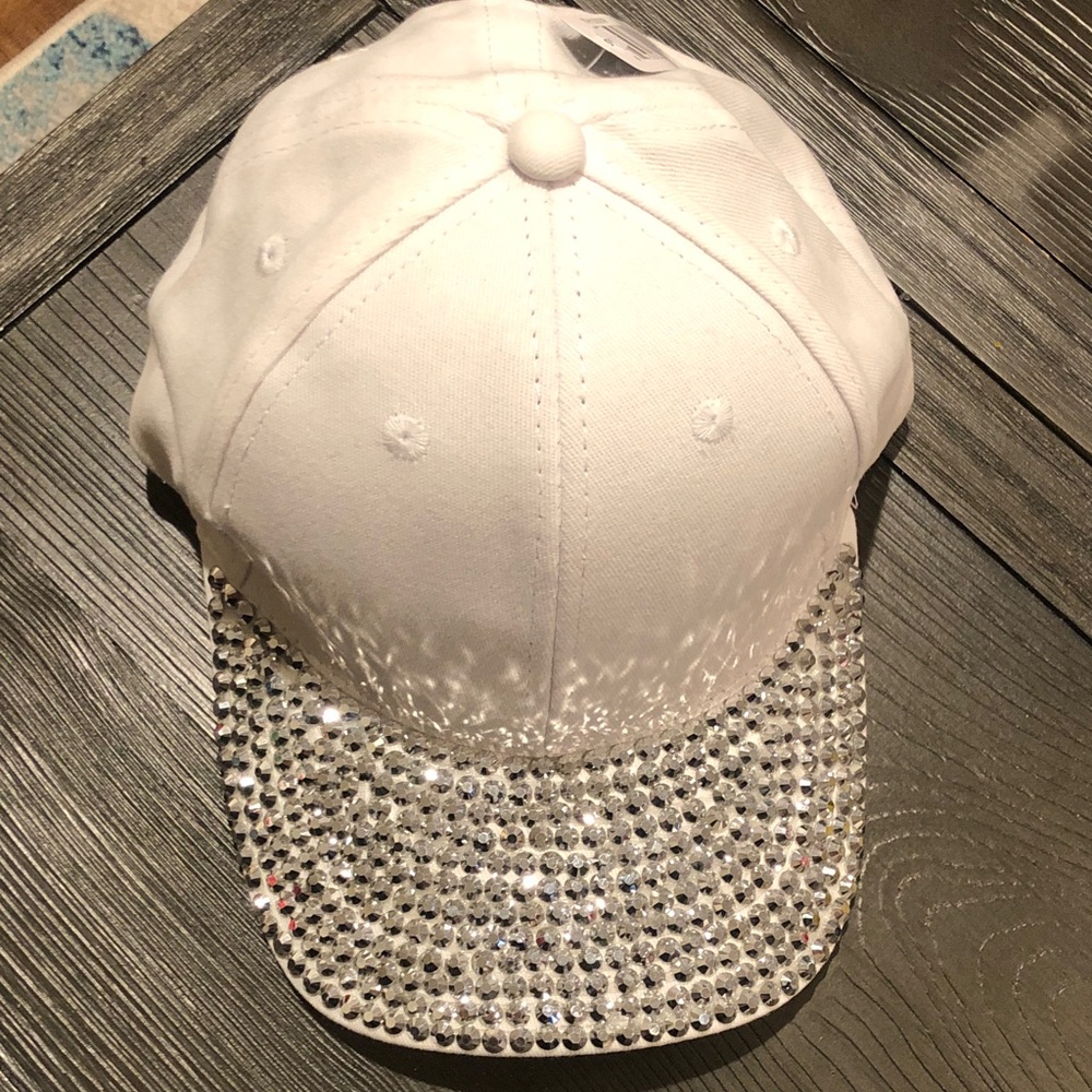 Kendall & James White Cap with Rhinestone Brim
